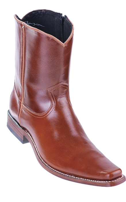 Los Altos Honey Vergel Square Toe Genuine Leather Short Top With Zipper Cowboy Boots 73B8951